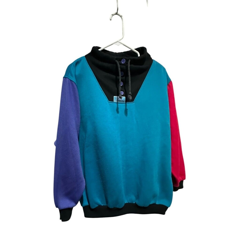 Vintage Sasson 90's Colorblock Multi Color Pullover Sweater Size Large Boho